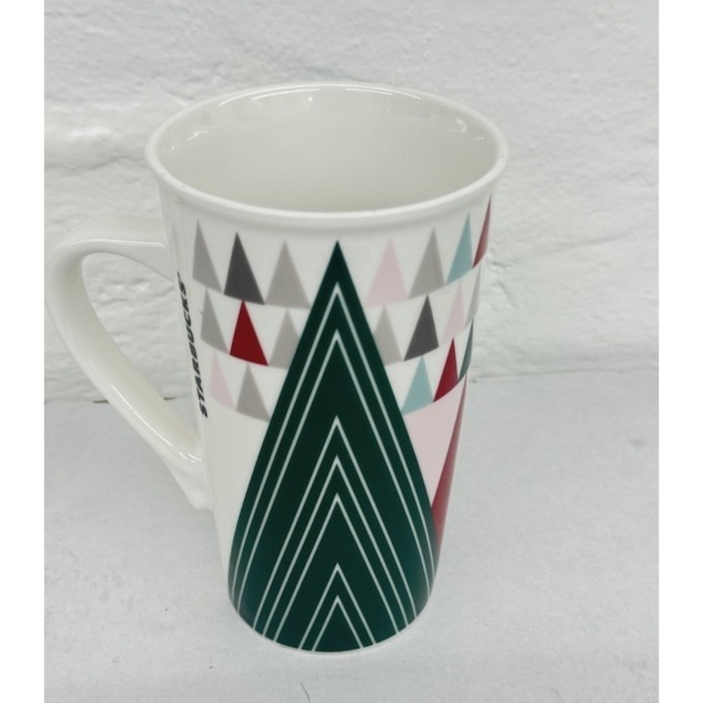 Starbucks Holiday Geometric Trees Ceramic Mug 16 Oz Holiday 2013 Christmas Cup